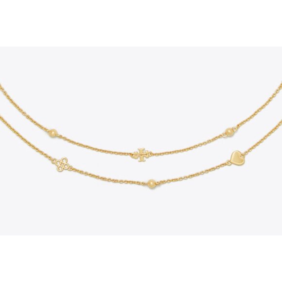 Beautiful Tory Burch Gold Layered Kira Linear Necklace and Earring Set - Picture 4 of 8